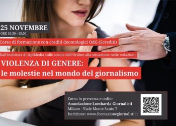 Violenza di genere: le molestie nel mondo del giornalismo, il corso di formazione organizzato dalla Alg in occasione del 25 novembre, giornata internazionale contro la violenza sulle donne