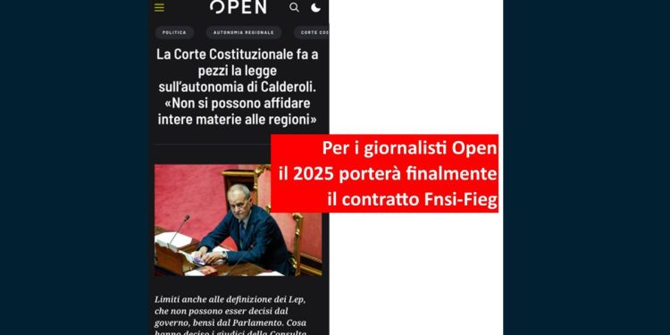 Per i giornalisti Open il 2025 porterà finalmente il contratto Fnsi-Fieg