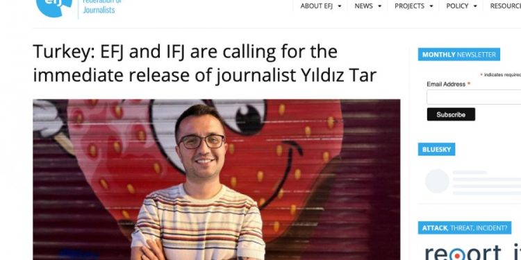 Turchia: Efj e Ifj chiedono l’immediato rilascio del giornalista Yıldız Tar