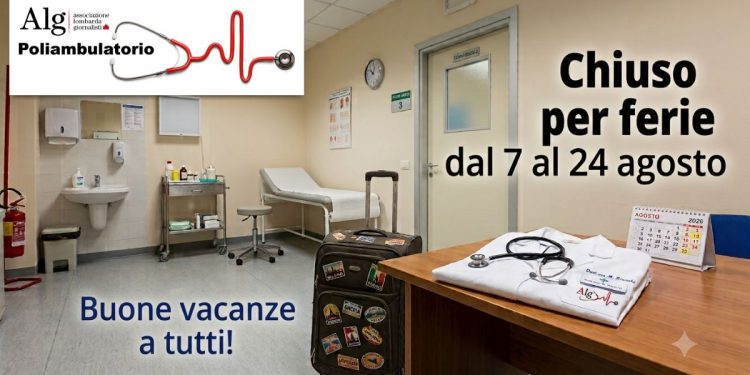 ll Poliambulatorio ALG chiude per ferie dal 7 al 24 agosto. Attivo il servizio mail per prenotare gli appuntamenti